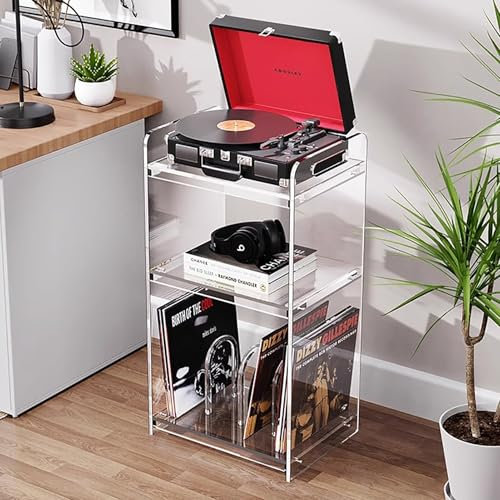 Mobile Stereo Hi Fi Rack Tavolo Porta Giradischi In Acrilico con Contenitore per Vinili, Supporto per Componenti AV Supporto per Media Mobile Stereo Torre Audio-video, Componente Rack Audio(Style B)