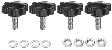 QUARKZMAN 4 Stück Rändelschraube Sterngriffmutter M8 x 20mm Metrisch 304 Edelstahl Gewinde 38mm Rändelmutter 6-Stern Kunststoffkopf, Gewindestift Handknöpfe Griffe Daumenschrauben, Schwarz