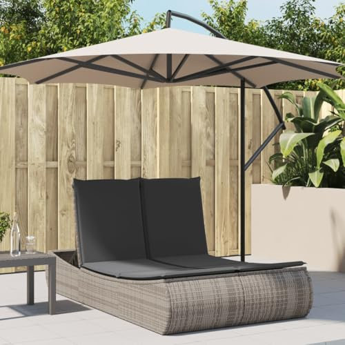 Xichuzi Doppel-Sonnenliege mit Kissen Grau Poly Rattan, Gartenliege, Liegestuhl, Sonnenstuhl, Sonneninsel Outdoor, Liegen, Gartenmöbel, Bäderliege, Relaxliege - 368092
