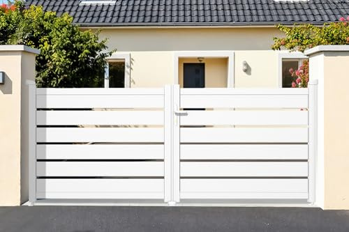 Casanoov Portail battant 3,5m VOGEL H.120cm alu blanc + 2 poteaux 15x15cm H.166cm BLANC