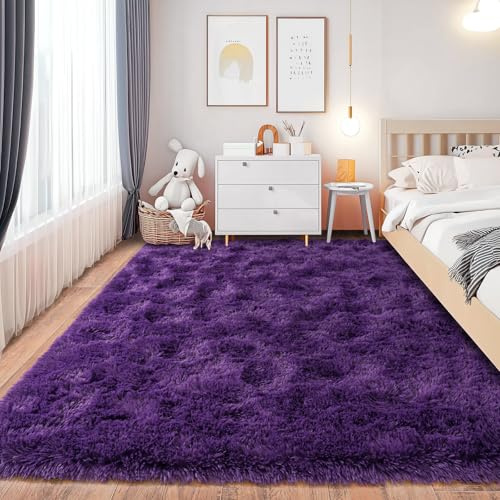 Chicnix Teppich Schlafzimmer 140x200 cm Flauschig, Hochflor Teppich Wohnzimmer Traubenviolett, Weiche Plüsch rutschfest Shaggy Langflorteppich für Kinderzimmer Heim Dekor