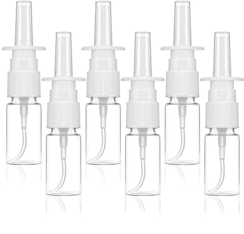 Larrel Lot de 6 flacons pulvérisateurs nasaux portables en plastique rechargeables pour soins de la rhinite pour parfum nasal salin fait maison (transparent) 10 ml