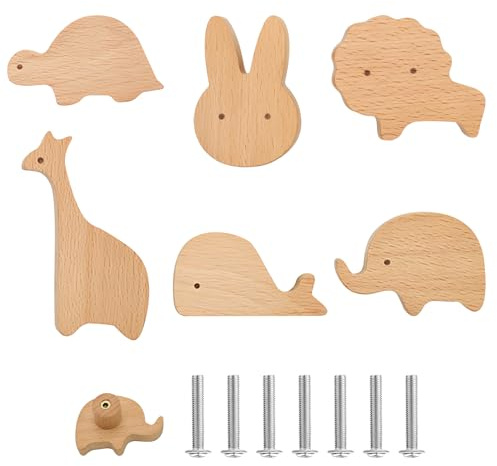 KQDRAVINE Holz Schrankknöpfe für Kinderzimmer, 6 Stück Elefanten-Möbelgriffe mit Schrauben, Schubladengriffe