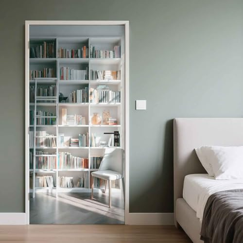Türaufkleber Bücherregal, Selbstklebend TürPoster Buch Bücher Bibliothek Moderne Kunst 3D, Türtapete Abnehmbare, Tür Aufkleber für Innentür Schlafzimmer Kinderzimmer 77x200cm