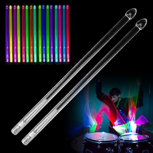 Baquetas Recargables con Luz LED de 15 Colores Degradados, Baquetas LED 5 A, Baquetas Bateria, Baquetas Luminosas para Fiestas de Percusión e Instrumentos Musicales (1 Par)