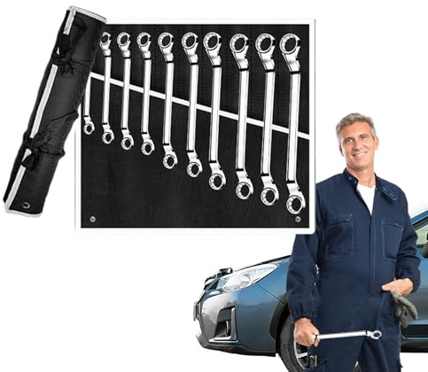 Renchey Clé à Cliquet, 10 Pièces Clés à Douille Double Extrémité en Coffret, Acier Chrome Vanadium Dégagement Rapide Outillage Mécanique Ergonomique pour Réparation Vélo et Automobile