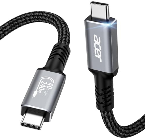 acer Câble USB 4 Thunderbolt 4/3, affichage vidéo 8K HDR, transfert de données 40 Gbps, charge PD 240 W, câble USB C vers USB-C pour iPhone 15/16/17, MacBook, écran Studio, SSD, eGpu,etc. - 1 m
