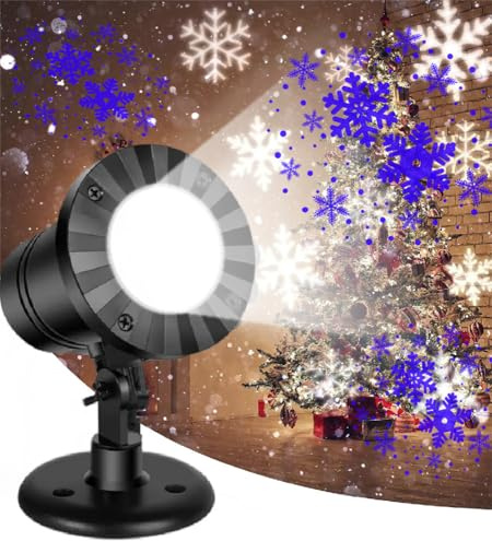 Christmas Snowflake Projector Lights White Blue LED Xmas Decorations Indoor Outdoor IP65 Waterproof with Rotating Snowfall Lighting for Party Home Garden Patio
