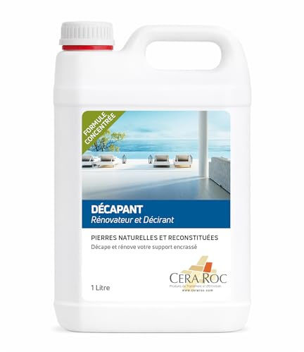 Décapant-Rénovateur Pierres Naturelles – Décrassant Puissant – Élimine Cires légères & Encrassement – Pour Pierre Calcaire, Travertin, Carreau Ciment, Ardoise, Terrasse – Restaure les Sols (1 Litre)