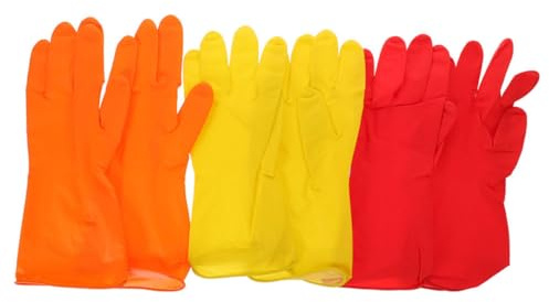 FOMIYES Reusable Latex Dishwashing Gloves 3 Pairs 40G Red Yellow Orange Large Size for Household Cleaning and Kitchen Use