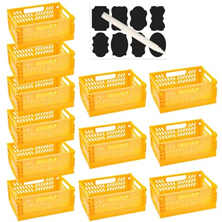 XAHMBSS 12 Stück Klappboxen Klein 15×9.7×6 cm,Box Storage,Organizer,Faltbare Aufbewahrungskörbe mit Griffen,Kisten Klein Faltboxen für Küche,Büro,Schublade (Gelb)