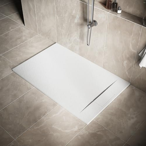 SIRHONA Receveur de Douche, avec Bonde 140x90x3.2cm | Receveur de Douche Rectangulaire Antidérapant en Résine Blanc