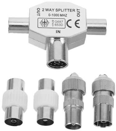 Homoyoyo Coaxial Cable Splitter Tv Antenna Distributor 1-female to 2-male for Stable Signal Transmission, Silver Colour, Made of Pe and Zinc Alloy, 3-way Space Saving Connector for Tv