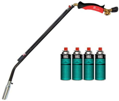 INTEC - Désherbeur thermique à gaz 1100W + 4 cartouches de gaz Butane Brule Herbes Allumage piezo + Adaptateur multicartouche