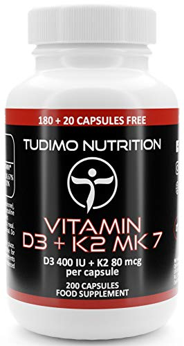 ★ Vitamin D3 K2 MK7 ★ Capsules ★ 400 IU/80 mcg - 200 pcs (6+ Month Supply) of Rapidly Disintegrating Capsules with Premium Quality VIT K2 as Menaquinone and VIT D3 as Cholecalciferol Powder