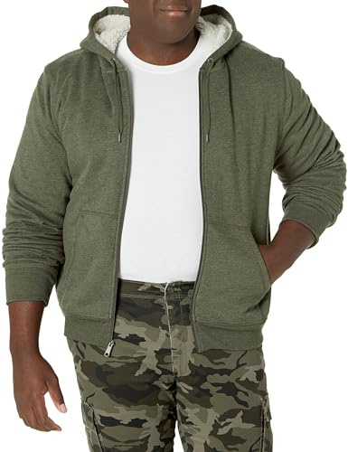Amazon Essentials Men's Sherpa-fodrad fleecetröja med dragkedja, Olivgrön, L