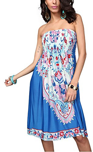 OCTOPUSIR Women Beach Cover up and Kaftans Wraps Ladies Summer Sleeveless Strapless Beach Sundress Ethnic Bohemian Off Shoulder Floral Printed Bandeau Boobtube Casual Mini Dress