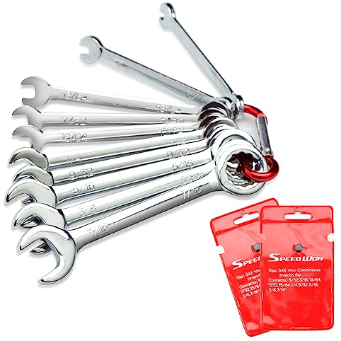SPEEDWOX Mini-SAE-Schlüsselset, Maul-/Ringschlüssel, aus Hochkarbonstahl, wärmebehandelt für Stärke und Langlebigkeit, 10-teilig