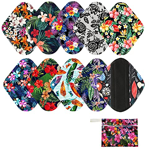 7pcs Pack Women Sanitary Pads Including 1pc Mini Wet Bag + 6pcs Reusable Washable Charcoal Bamboo Cloth Menstrual Pads Mama Panty Liners