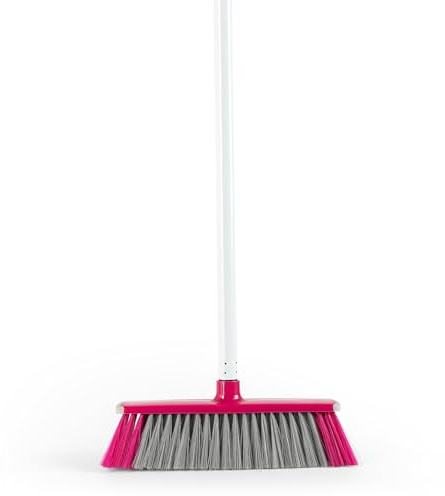 Kleeneze KL076113EU7 2 in 1 Sweeping Brush – Foam Brush with 130 cm Handle, Soft Bristles and Foam Barrier for Dust and Pet Hair, Hard Floor Cleaner, Rubber Edge for Non-Scratch Cleaning, Pink/Grey