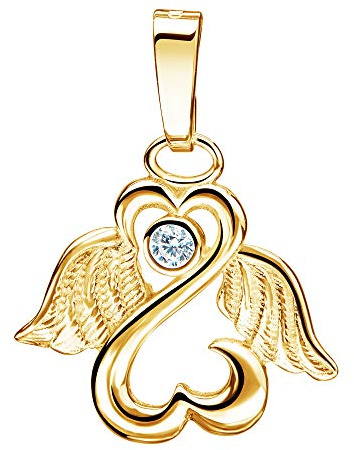 Gold Engel-Herz-Flügel-Anhänger 333 Gold 8 Karat, Kettenanhänger für Damen mit Zirkonia.