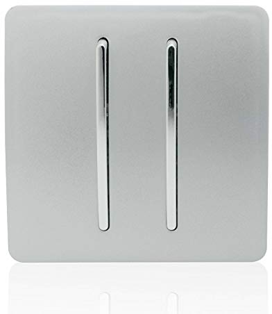Trendi 2 Gang 2 Way 240V Screwless Raised Front Plate Plastic Artistic Modern Glossy 10 Amp Chrome Rocker Single Electrical Wall Light Switch Platinum Silver - ART-SS4SI