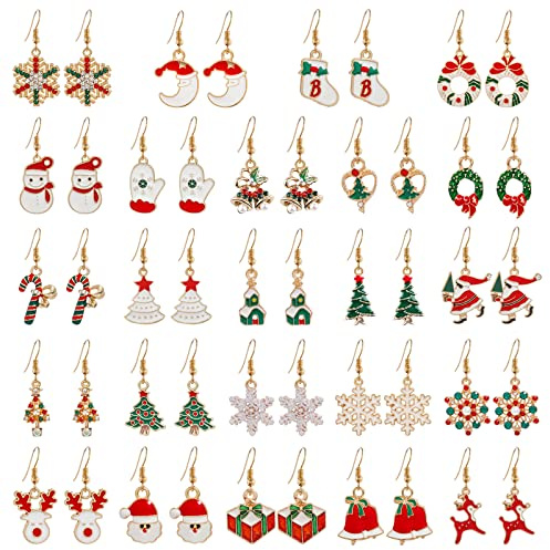 24 Paia Orecchini Natalizi, Orecchini Pendenti Natale Set, Orecchini Pendent Festa di Natale, Albero di Natale Cappello da Babbo Natale Renna Fiocco di Neve Campana Orecchini Pendenti
