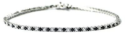 Pulsera tenis pl oro blanco 18k hombre mujer pulsera 3 mm blanco negro, 19 cm, Latón Oro blanco Circonio