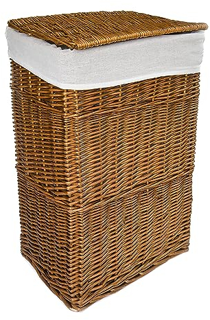 Arthur Cameron - Rectangular Wicker Laundry Basket with Lid & Removable Washable Cotton Lining - Laundry Hamper, Laundry Bin, Washing Basket with Lid (Medium, Distilled Brown)
