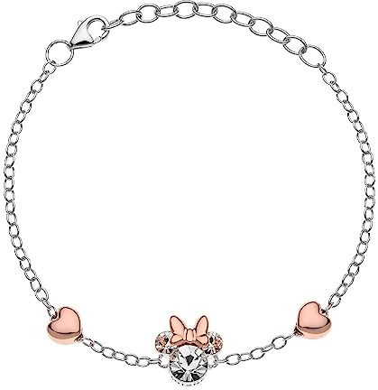 Disney Armband für Mädchen mit Einer Zentralen Figur die Minnie Darstellt, Sterlingsilber und Zirkonia, Länge 13-18cm, Disney Schmuck