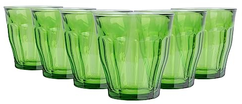Duralex Set 6 Vasos Vidrio Templado 25cl Apilables, Pack Vasos Cocina Resistentes para Agua Zumo Refresco, Uso Diario, Colores Surtidos Colección Picardie