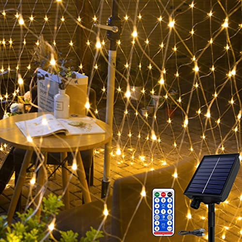 NAIZY Rete di Luci Solari per Esterno 6x4m 480 LED Calde con 8 Modalità, Funzione di Memoriaper Illuminazione Natalizia Interna ed Esterna