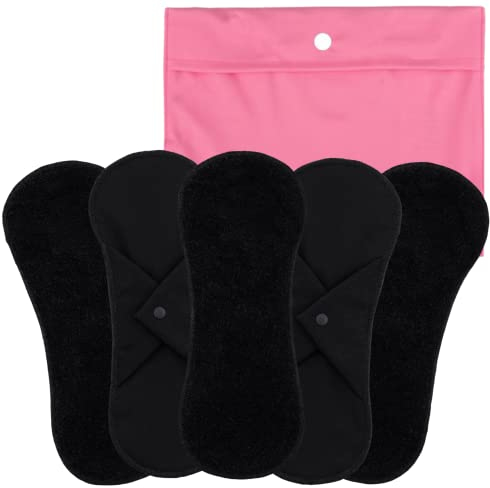 Bamboolik|Waschbare Stoffbinde | Bio-Baumwoll-Frottee | Druckknopf |5er-Set - Schwarz + XS Wetbag Rosa|wiederverwendbar|MADE IN EU|Stoffslipeinlagen Ausfluss|Stoffbinden
