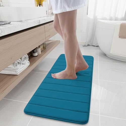 Homaxy Memory Foam Komfortabel Dick Badezimmerteppich, 40 x 120 cm, Blau | Saugfähige, Weich, Rutschfest, Maschinenwaschbar, Waschbar, Für Badezimmer, Badteppich, Badvorleger, Badematte