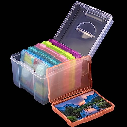 PINGEUI 5x7 Inch Photo Storage Boxes, Multi Color Photo Case 6 Inner Photo Keepers Photo Organiser Box, Clear Photo Boxes Storage for Photo, Letter and Jewellery
