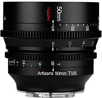 7artisans Obiettivo Cine grandangolare grandangolare T1.05 da 50 mm compatibile per fotocamera mirrorless a L, obiettivo mini cinema a bassa distorsione manuale nero.