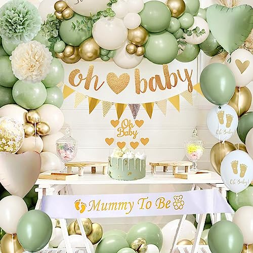 Decorazione Baby Shower per Ragazzo e Ragazza Con Palloncini Verde Oro, Ghirlanda, Fascia Mamma di Essere per Festa Giungla Neutrale e Rivelazione di Genere