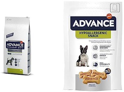 Advance Veterinary Diets Hypoallergenic, Pienso para Perros para Reducir Las Intolerancias alimentarias, 10kg & Snacks Hypoallergenic - Galletas para Perros - Pack De 7 x 150 g - Total 1,05 kg