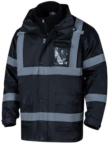 VENDACE High Visibility Reflective Safety Jackets for Men 3-in-1 ANSI Class 1 Hi Vis Winter Jacket Waterproof(Black,XL)