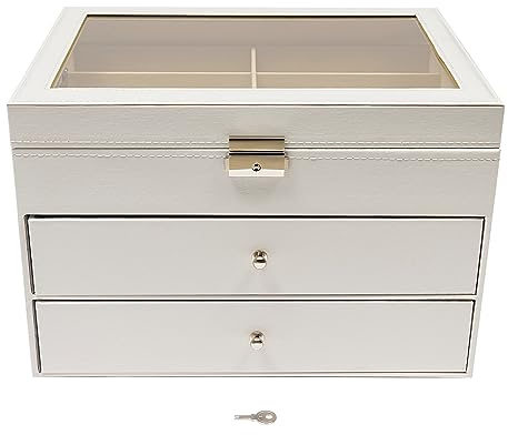 OUKANING 24 Gitter Brillenbox Weiß, Brillenkoffer Zur Aufbewahrung, 3 Schublade Sonnenbrillen Präsentation Showcase, Für Anzeige Uhr, Schmuck, Brille, Geschenk