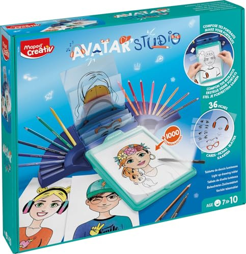 Maped Avatar Estudio Caja de Luz Creativa - Set de Manualidades para Niños con Luz LED y 36 Plantillas para Calcar y Colorear - Fomenta la Motricidad y Creatividad - Ideal para Dibujar Avatares