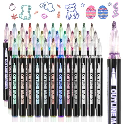 HFDONGL 36 Glitzerstifte Magische Stifte Outline Marker Double Line Filzstifte Stifte Glitzer Outline Stifte Metallic Zauberstifte für Gestaltung von Scrapbooking Gästebüchern und Fotoalben