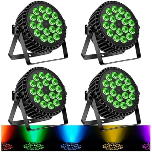 DELIBANG LED Par Scheinwerfer 200W 18 LEDs Bühnenlicht Strahler Discolicht Partylicht,8CH Par LED RGBW DMX Strobe Sound Aktiv Modus Beleuchtung DJ Lichteffekt für Show Bar KTV Party Halloween 4pc