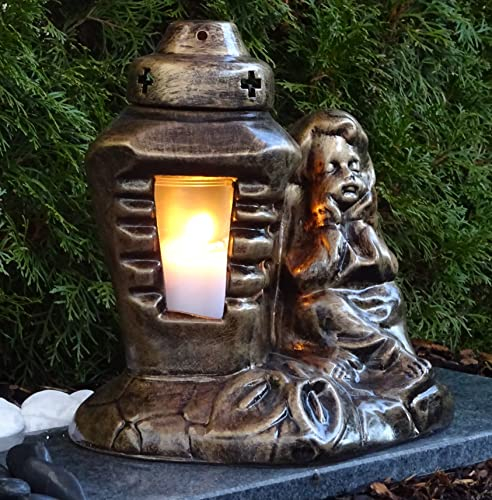 Grabengel Grablampe Grablaterne Grableuchte Engel Bronze Grabschmuck Grablicht Kerze Schutzengel Lampe Laterne Licht Trauer