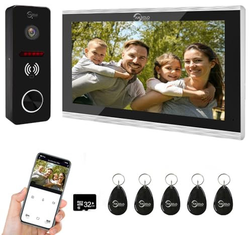 ANJIELO SMART Videocitofono con videocamera 1080P con schermo touch screen da 10 pollici citofono (cablato), supporto registrazione automatica a infrarossi visione notturna PIR Motion Detection