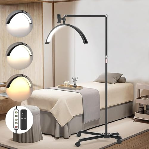 SOLLA Lash Light für Wimpernverlängerungen, 45W 24 Zoll dimmbare LED Wimpernlampe, rotierende Halbmond Stehlampe für Nail Tech, Beauty, Tattoo Künstler, Kosmetiker Halbmond Licht