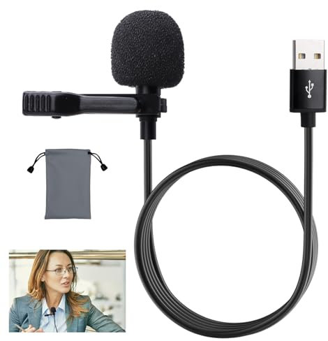 USB Microphone Lavalier Lapel Clip On Mic Plug & Play Omnidirectional USB Wired Lapel Microphone for PC Computer Mac Laptop Recording Podcasting Gaming Audio Video Recording, 4.9ft 1.5M Black