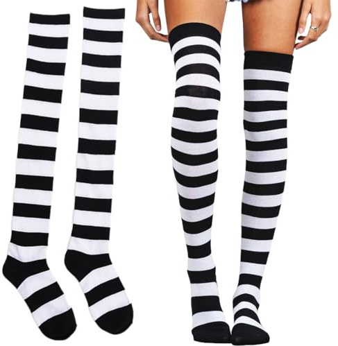 COYUN 1Pares Calcetines Hasta la Rodilla, Femenino Rayas a rayas Muscos altos calcetines, sobre medias de rodilla, para Mujer Calcetines Largos Sobre la Rodilla Muslo Calcetines Altos Niña de Cosplay