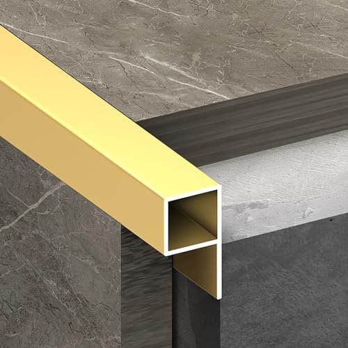 Raouoae Rand Fliesenleiste Fliesenschiene Lang 125CM*2 Stück Schiene Quadratprofil Fliesen-Abschlussleiste Für Innenbereich, Büro, Schule, Hotel(Gold,10.2mm)
