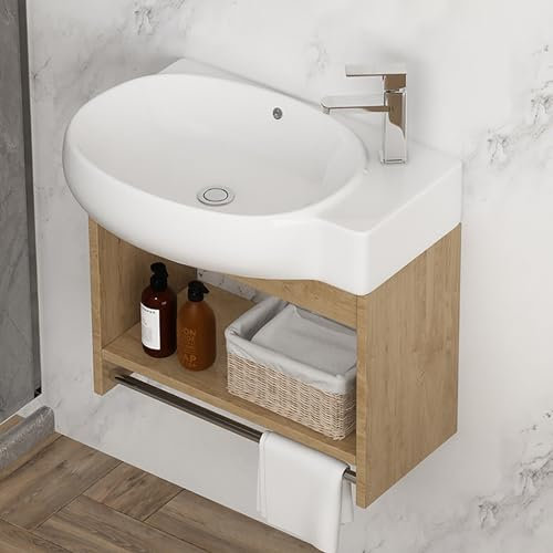 Lavabo Angolare Con Mobile,Lavandini Ad Angolo Per Bagno,Lavello In Ceramica Ad Angolo Con Foro,Lavandino Bagno Sospeso,Montaggio A Parete Ovale,Set Di Mobili A Parete Per Piccoli Spazi(17/43cm)